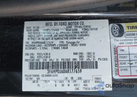 2010 Ford Fusion Sel z USA, uszkodzony, nr VIN 3FAHP0JA0AR177659